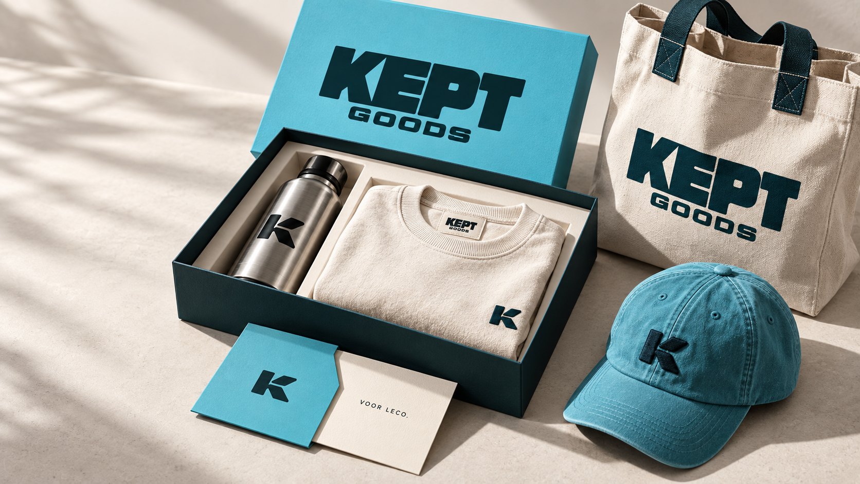 Kept Goods-geschenkdoos met drinkfles, shirt, tas, pet en kaartje